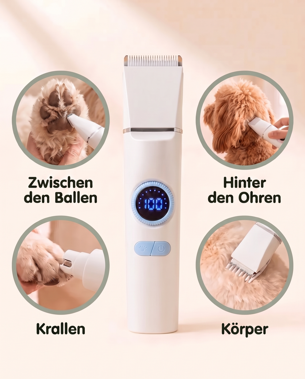Pfotenruhe 4-in-1 Set – Pfotentrimmer, Krallenschleifer & Schermaschine